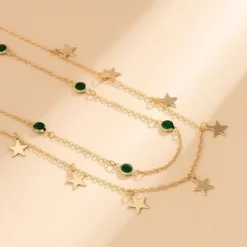 Gouden Heup Bodychain met Sterretjes en Groene Steentjes