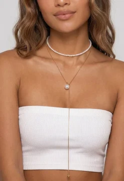 Gouden Kettingen Set met Parel Choker en Lange Parelketting