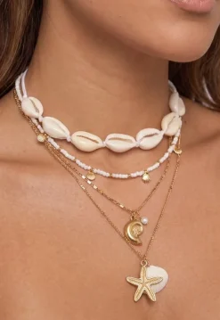 Gouden Kettingen Set met Schelpen, Zeester en Kralen