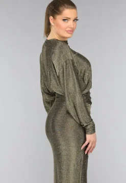 Gouden Maxi Jurk met Strass Steentjes