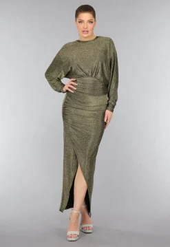 Gouden Maxi Jurk met Strass Steentjes