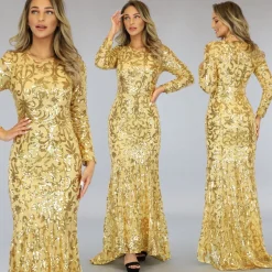 Gouden Mesh Jurk met Pailletten en Onderjurk