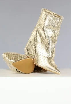 Gouden Overslag Boots met Fishnet Strass