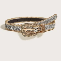 Gouden Parel Riem met Sierlijke Gesp en Zilveren Glitters