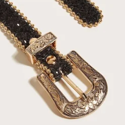 Gouden Parel Riem met Sierlijke Gesp en Zwarte Glitters