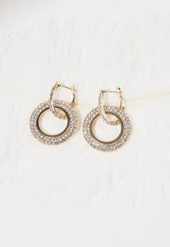 Gouden Ronde Stainless Steel Glitter Oorbellen