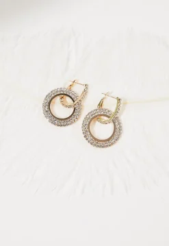 Gouden Ronde Stainless Steel Glitter Oorbellen