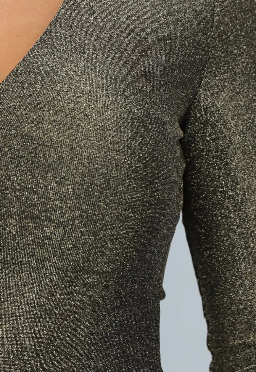 Gouden Shimmer V Hals Bodysuit