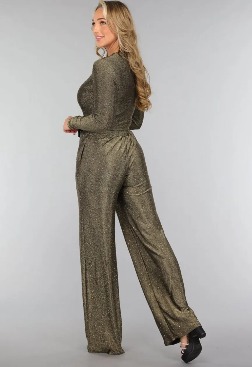 Gouden Shimmer V Hals Bodysuit