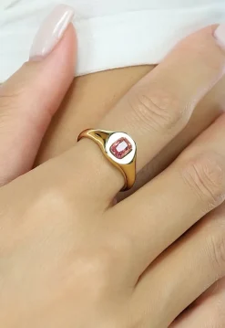 Gouden Stainless Ring met Roze Edelsteen