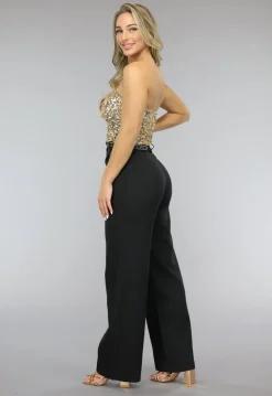Gouden Strapless Crop Top met Pailletten