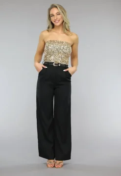 Gouden Strapless Crop Top met Pailletten