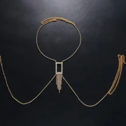 Gouden Strass Bodychain met Waterval Detail