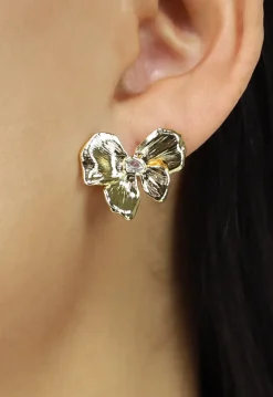 Gouden Strik Oorbellen met Strass Steentje