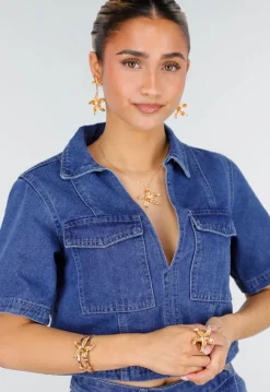 Gouden Zeester Sieraden Set met Ketting Oorbellen Armband en Ring