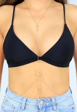 Goudkleurige Bodychain met Diamantjes en Karabijnsluiting