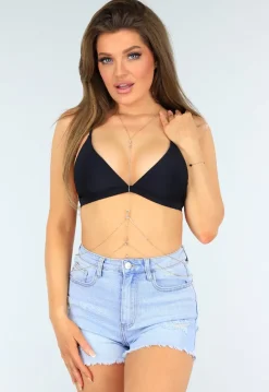Goudkleurige Bodychain met Diamantjes en Karabijnsluiting
