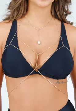 Goudkleurige Body Chain met Parel Detail Lichaamsketting met Verstelbare Sluiting