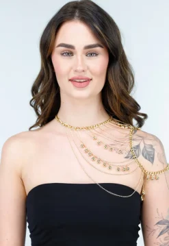 Goudkleurige Body Chain Sieraad met Schouderketting en Hangertjes