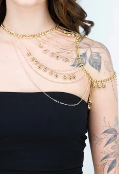 Goudkleurige Body Chain Sieraad met Schouderketting en Hangertjes