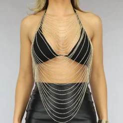 Goudkleurige Layered Bodychain met Oorbellen