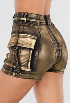 Goudkleurige Metallic Cargo Short met Stretch