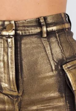 Goudkleurige Metallic Cargo Short met Stretch