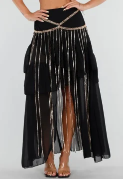 Goudkleurige Tailleketting met Strass en Lange Hangers