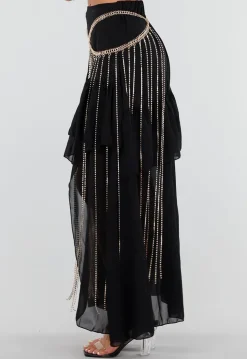 Goudkleurige Tailleketting met Strass en Lange Hangers
