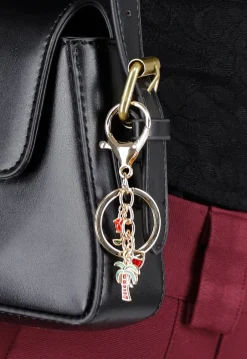 Goudkleurige Tashanger/Sleutelhanger met Palmboom, Cocktail en Roos