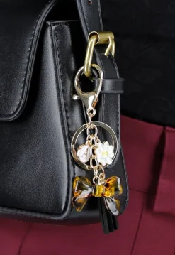 Goudkleurige Tashanger/Sleutelhanger met Leopard Strik, Kralen en Kwastje