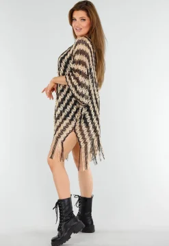 Goud-Zwarte Cover-Up met Zigzagpatroon en Franjes