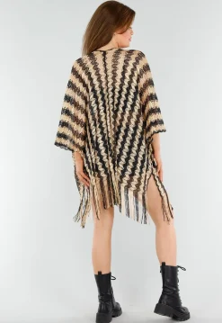Goud-Zwarte Cover-Up met Zigzagpatroon en Franjes