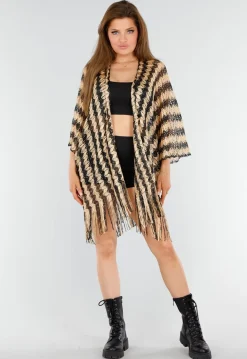 Goud-Zwarte Cover-Up met Zigzagpatroon en Franjes
