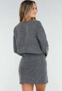 Grijs Gebreid Vest met Lange Mouwen en Knoopsluiting