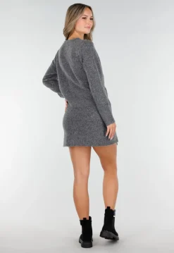 Grijs Gebreid Vest met Lange Mouwen en Knoopsluiting