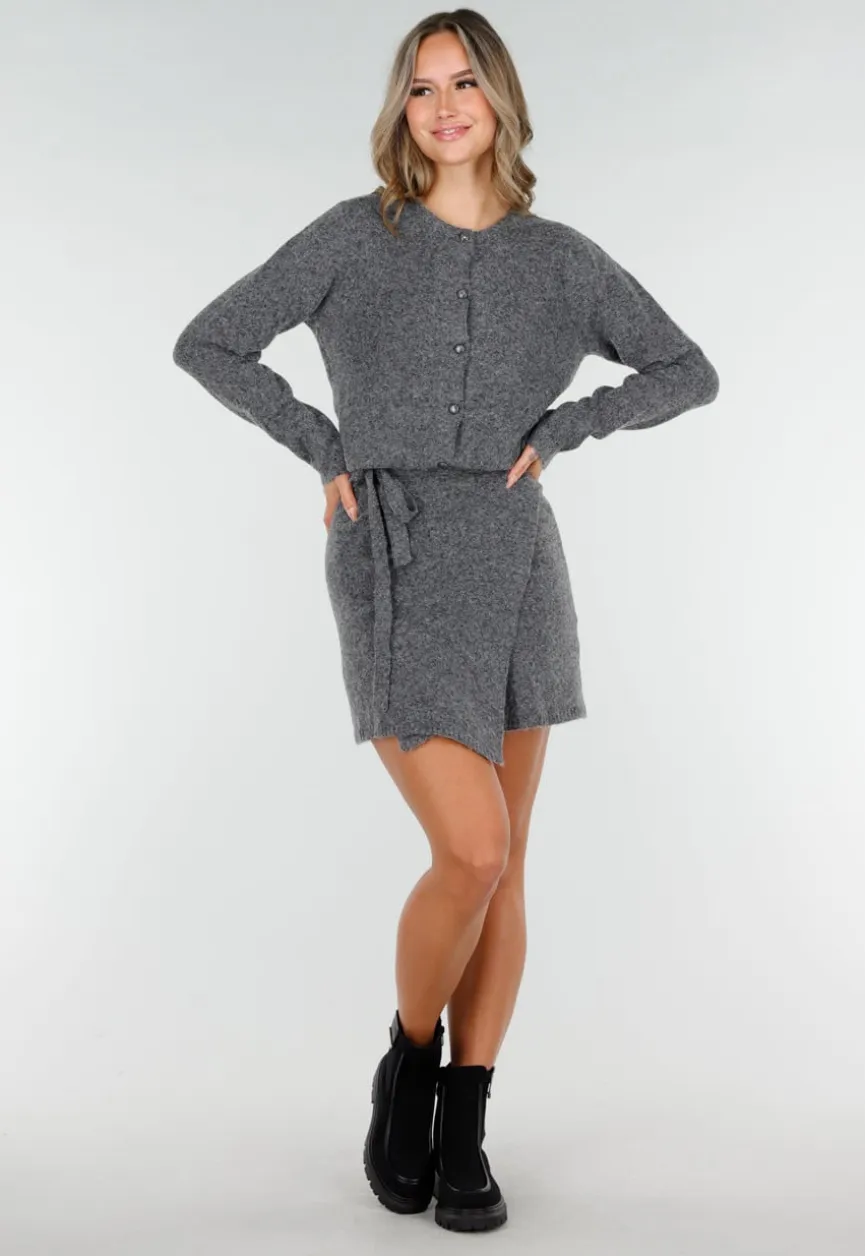 Grijs Gebreid Vest met Lange Mouwen en Knoopsluiting