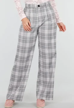 Grijs Roze Geruite Pantalon Straight Leg