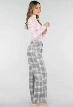 Grijs Roze Geruite Pantalon Straight Leg