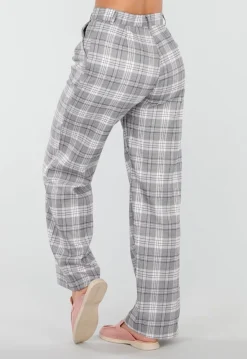Grijs Roze Geruite Pantalon Straight Leg