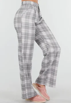 Grijs Roze Geruite Pantalon Straight Leg