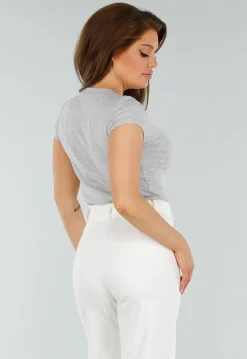 Grijs Stretch T-Shirt met Korte mouwen en Stretch