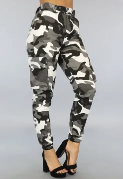 Grijs/Witte Cargo Broek met Camouflage Print