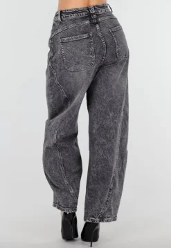 Grijze Barrel Jeans met Stonewashed Look en Hoge Taille