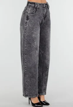 Grijze Barrel Jeans met Stonewashed Look en Hoge Taille
