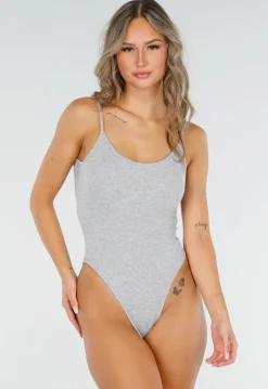 Grijze Bodysuit met Spaghetti Bandjes en Pads