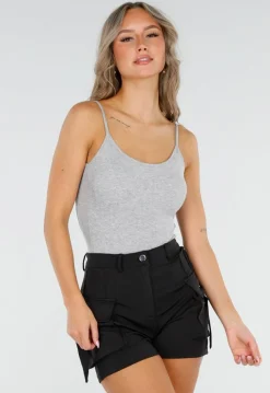 Grijze Bodysuit met Spaghetti Bandjes en Pads