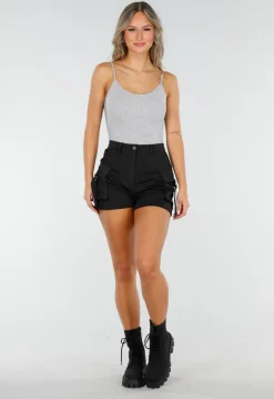Grijze Bodysuit met Spaghetti Bandjes en Pads