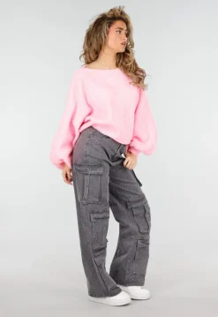 Grijze Cargo Broek met Strass Steentjes