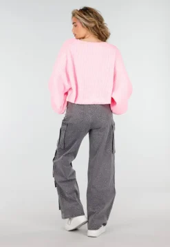 Grijze Cargo Broek met Strass Steentjes